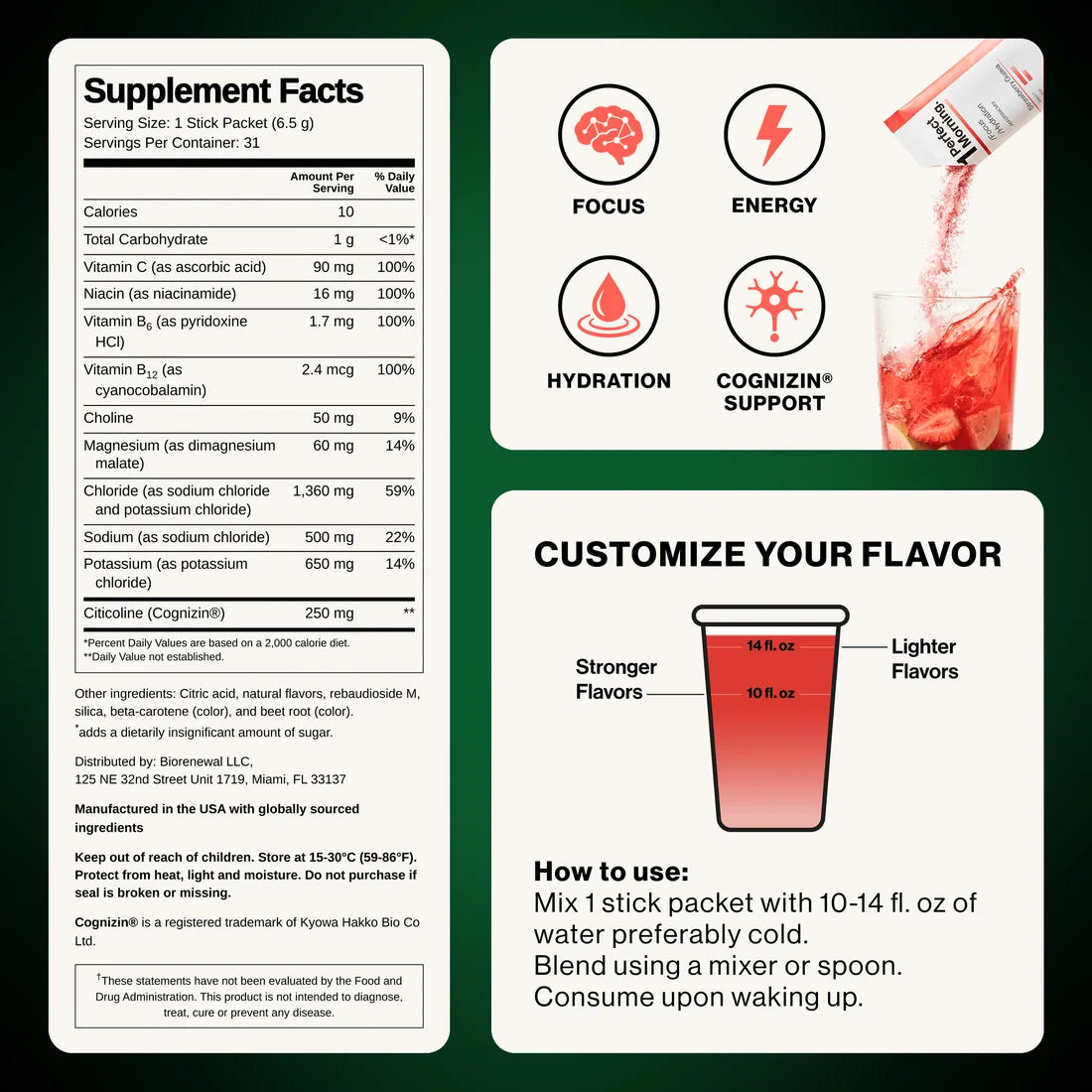 Supplement Facts for One Perfect Morning Strawberry Guava