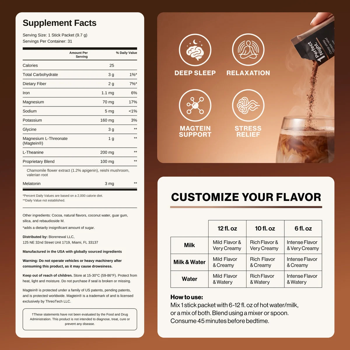 Supplement Facts panel for One Perfect Night Chocolate Truffle